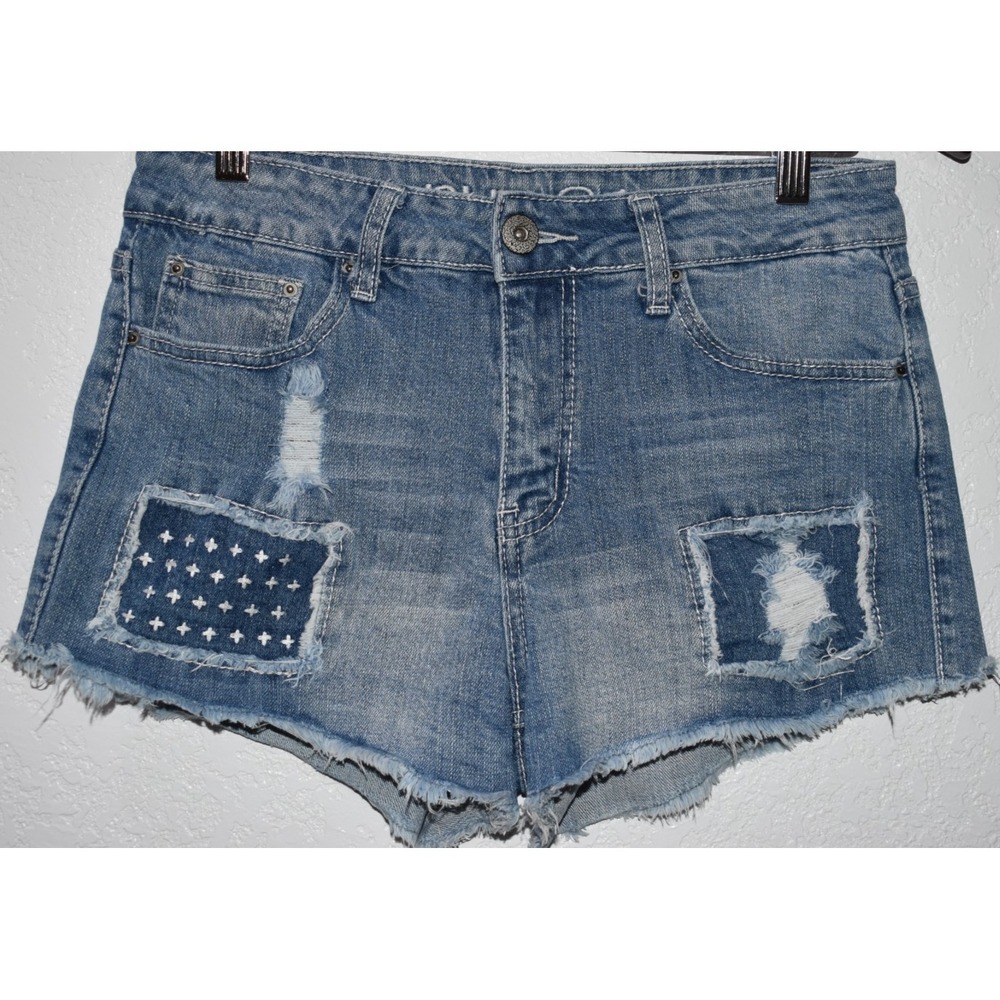 Rue 21 sz 7/8 Jean Shorts Stars Stripes American Flag Cutoff Stretch Blue Denim